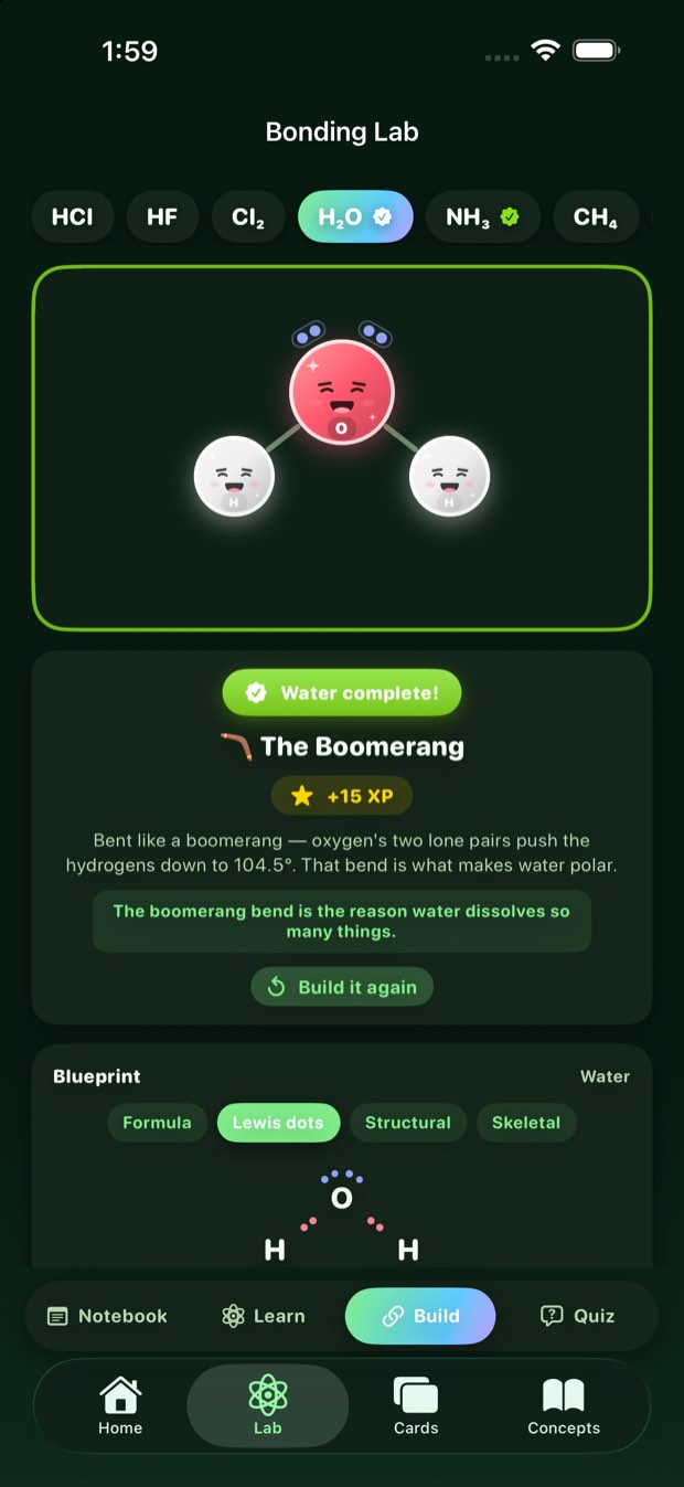 The same build mode in dark mode: water completed and labelled The Boomerang.