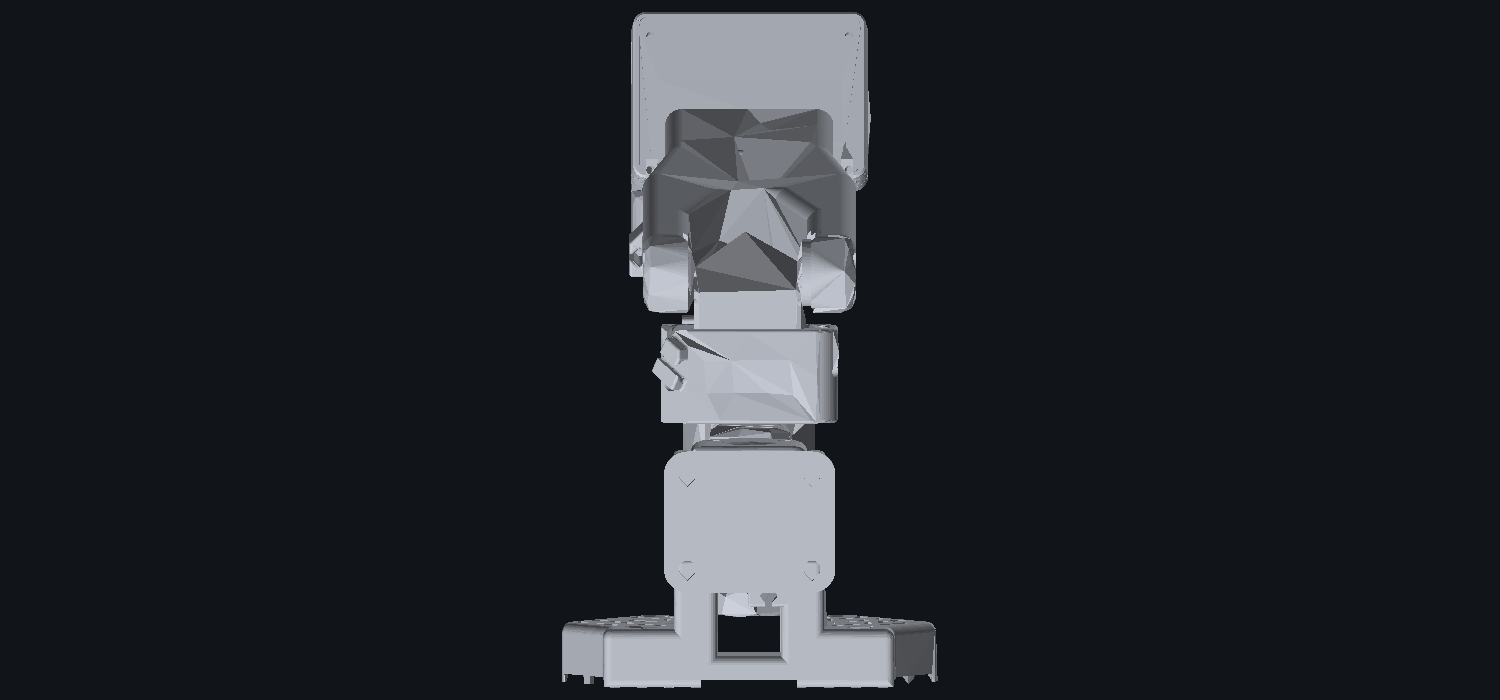 Rear view of RIG-Arm showing dual-servo shoulder yoke and cable routes.