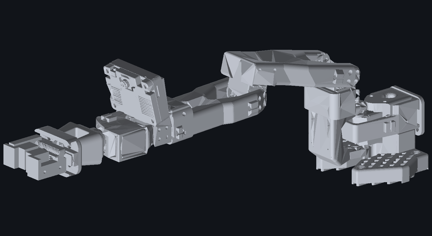 Fusion 360 viewport showing the full RIG-Arm assembly generated by the script.
